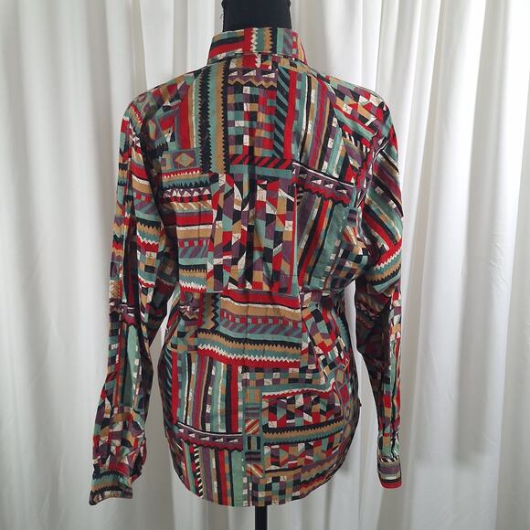 Vintage Stage West 90s Geometric Print Button Western Shirt Mens Med/Womens Lg - Picture 3 of 11